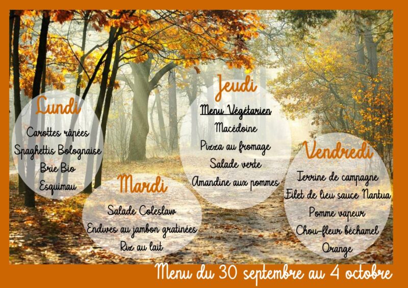 Menu du 30/09 au 04/10