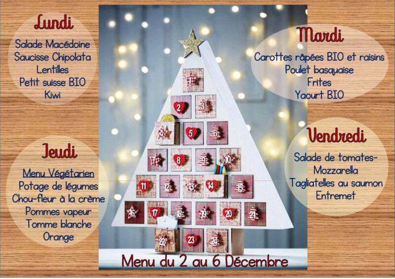 Menu du 02 au 06/12